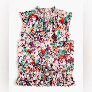 J.Crew Sleeveless Mockneck Smocked Splatter Floral Tank 10